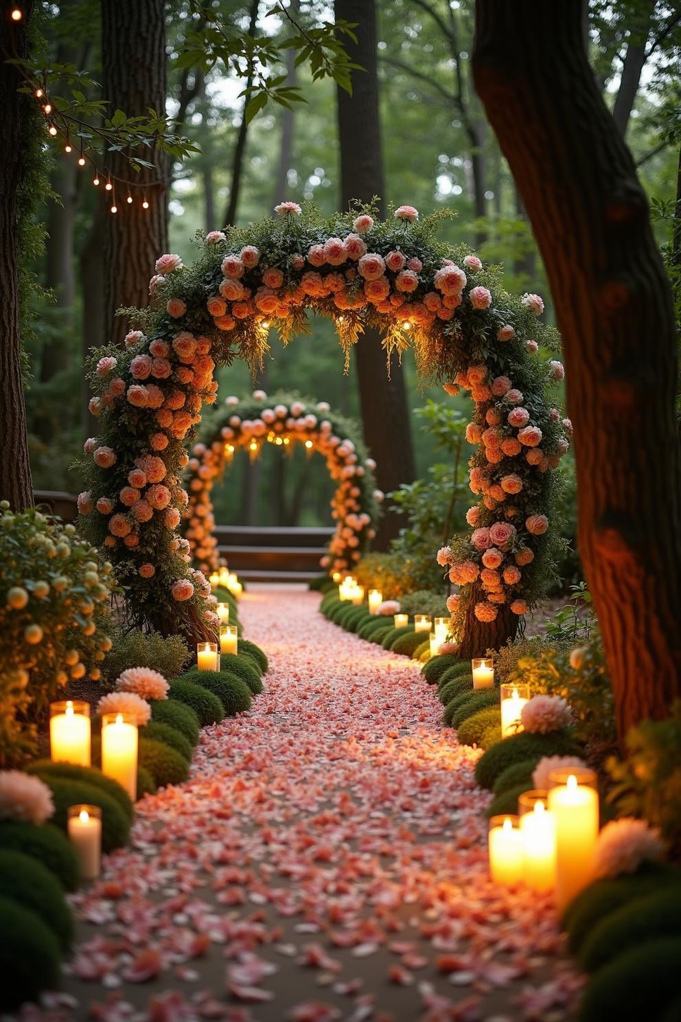 Floral archway with candles and petals