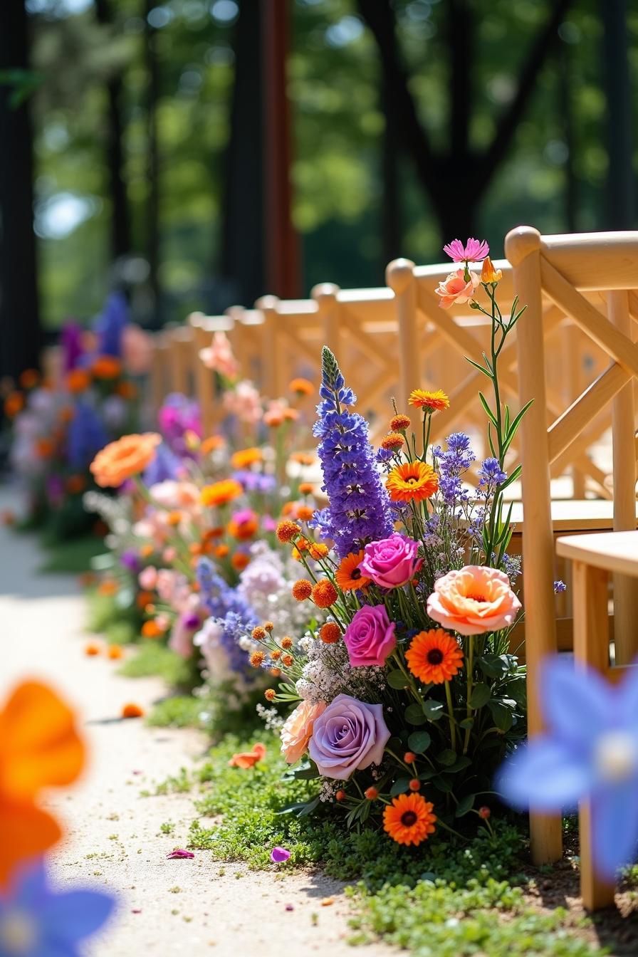 Wildflower wedding aisle with vibrant blooms