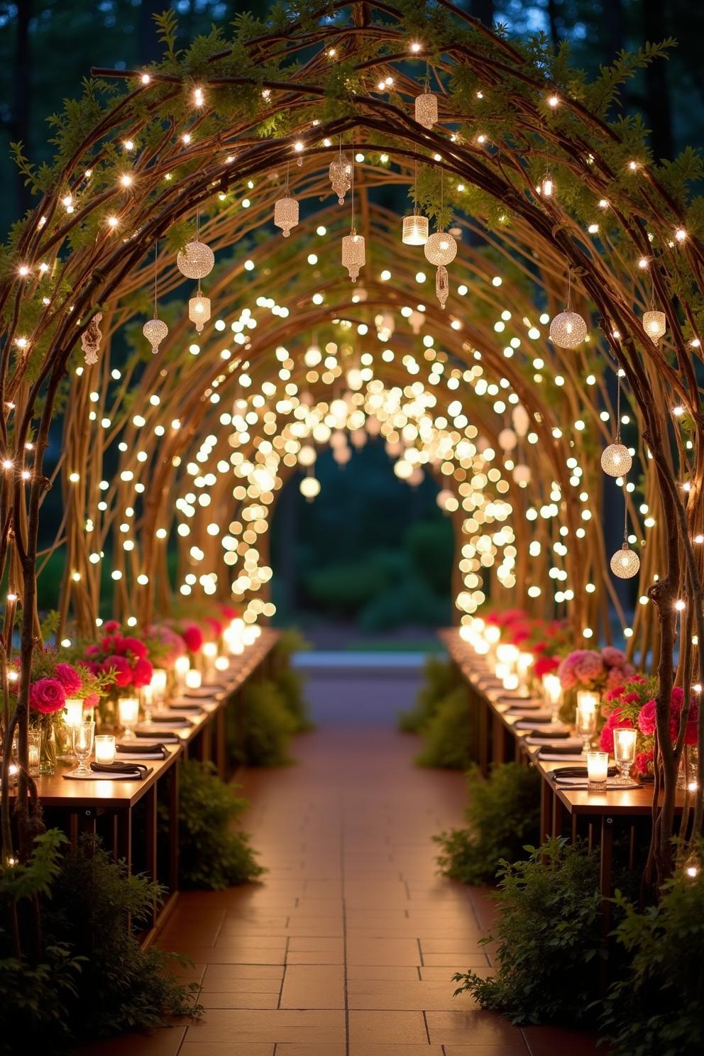 Glowing archway adorned with fairy lights and floral accents