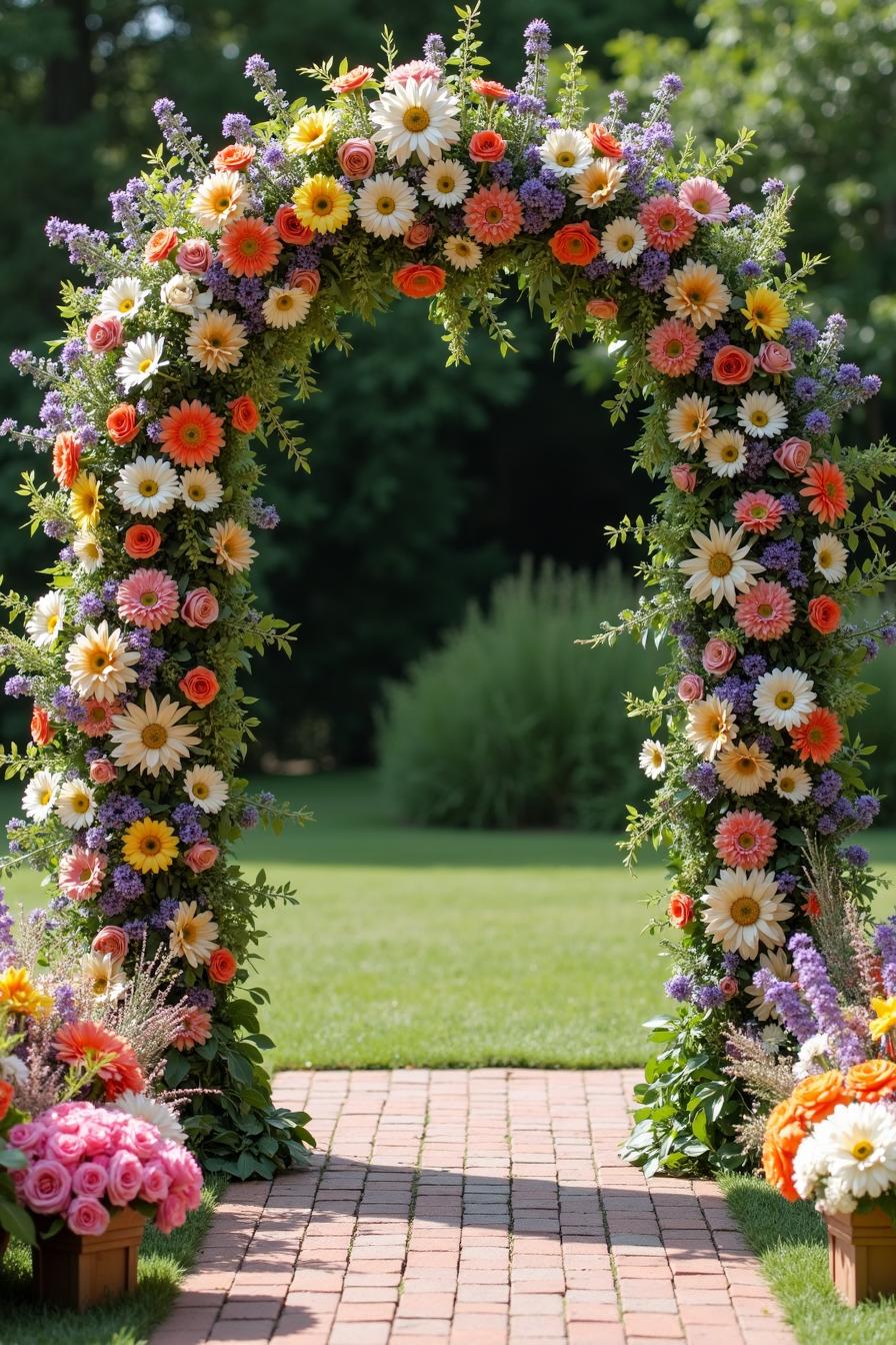 Colorful floral arch with wildflowers