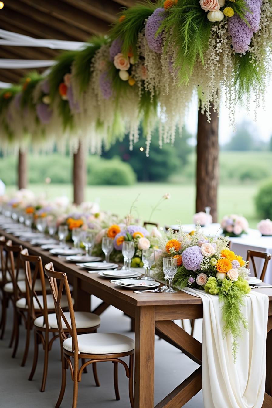 Elegant table setting with colorful floral arrangement