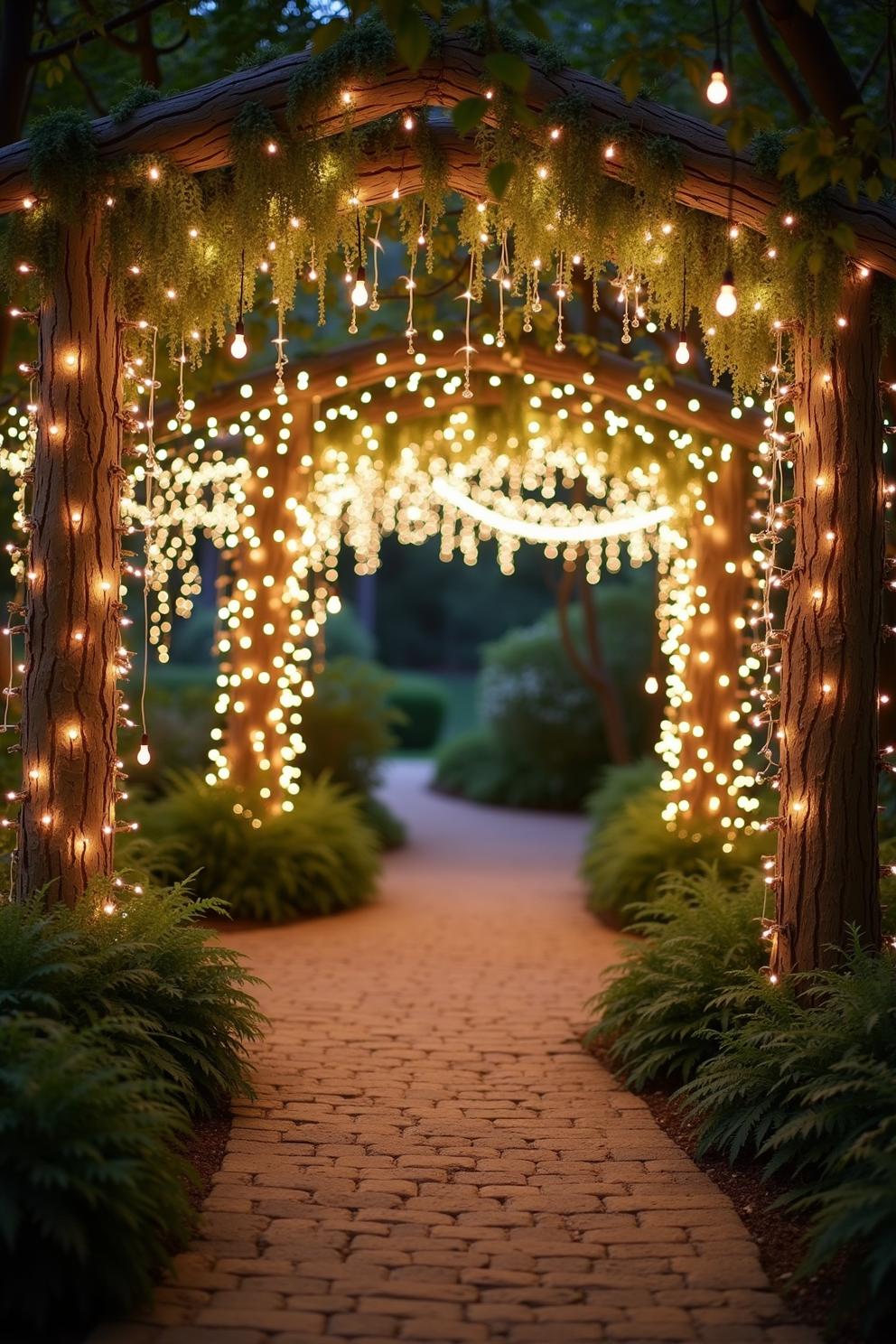 A whimsical archway adorned with twinkling lights