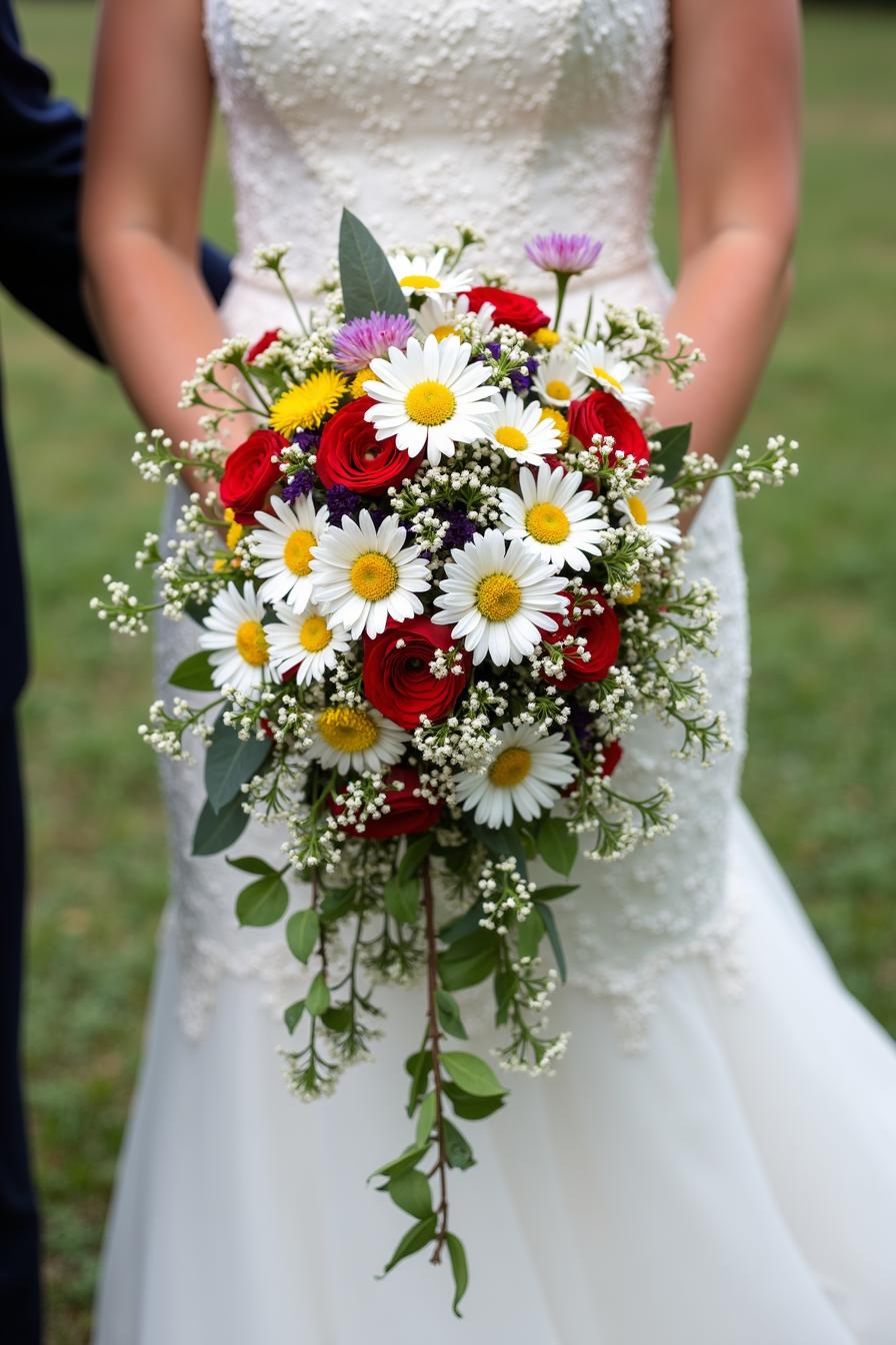 Bride Holding a Colorful Flower Bouquet