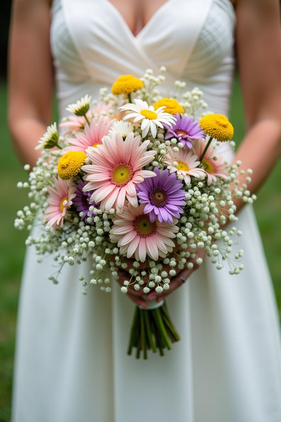 Bridal bouquet with daisies and baby's breath