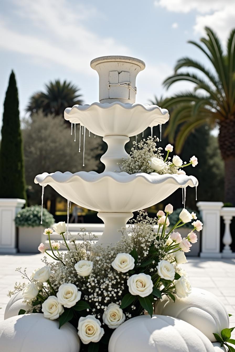 Exquisite floral-adorned fountain centerpiece