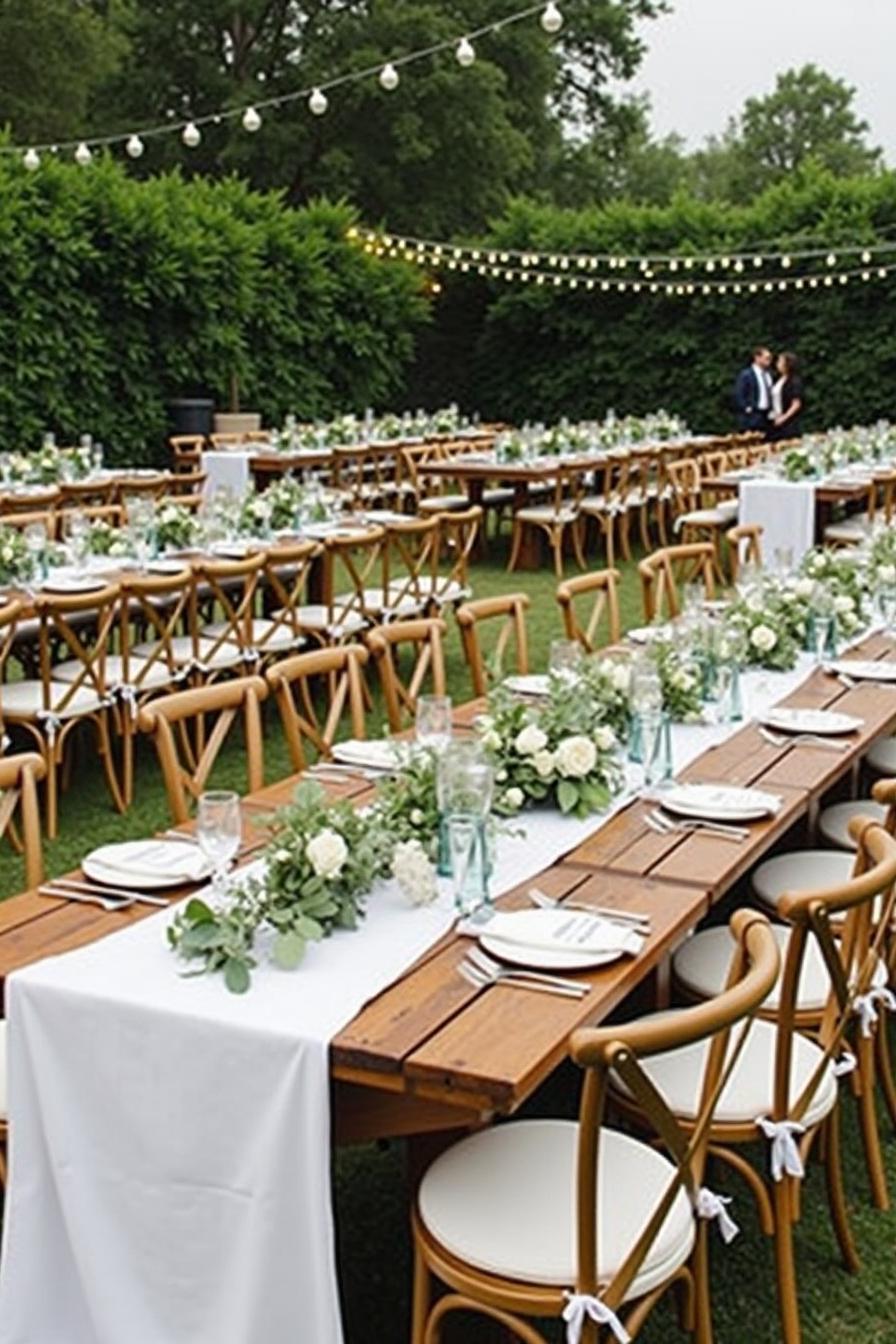 Elegant garden setup with string lights and lush greenery