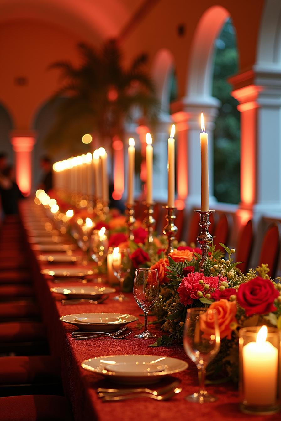 Elegant table with candles and vibrant flowers