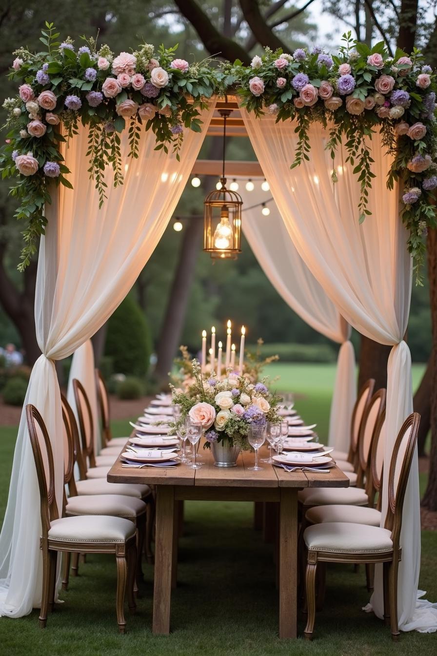 Elegant outdoor wedding table with floral arch