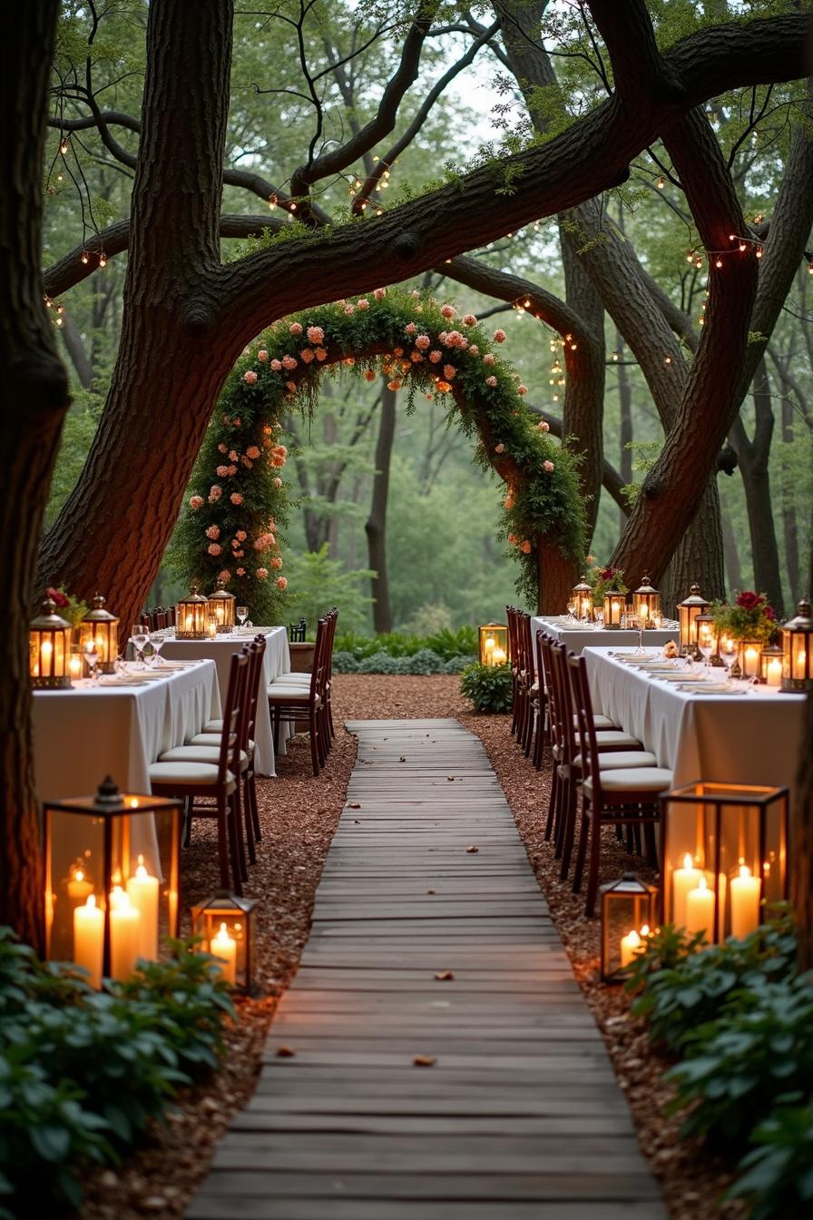 Lantern-Lit Woodland Wedding Path