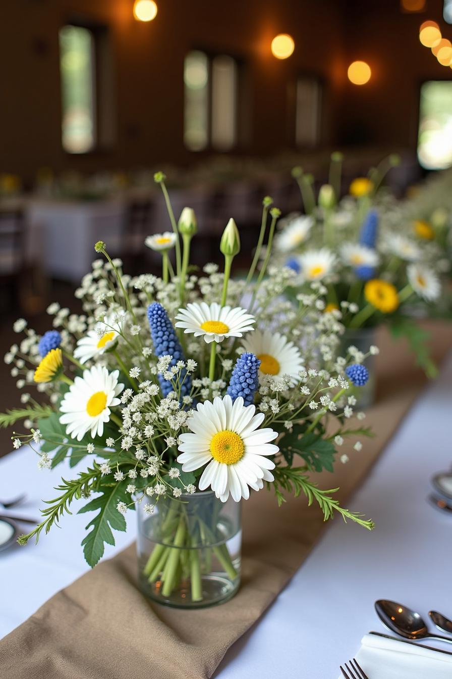 Elegant floral arrangements on a wedding table