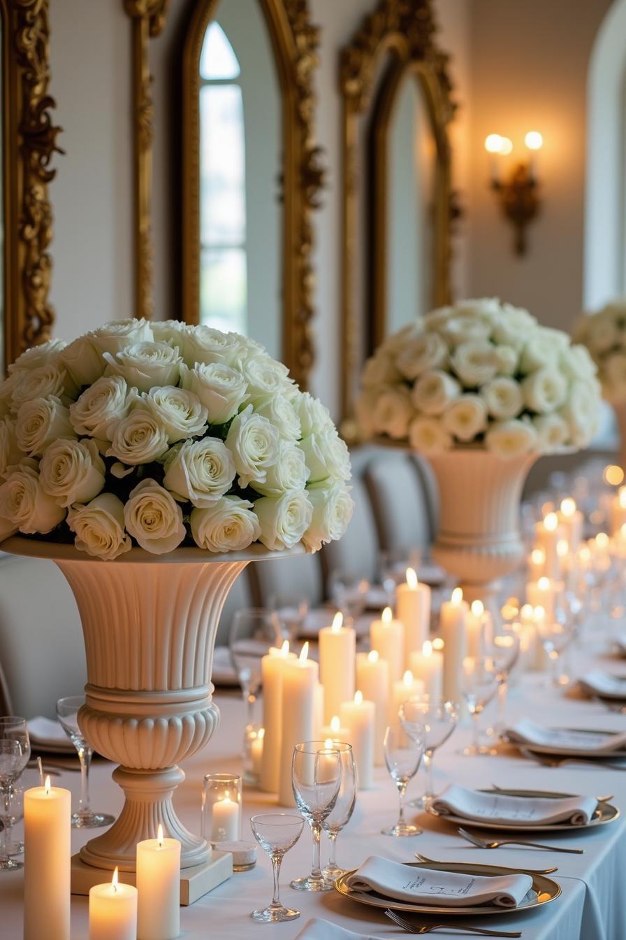 Extravagant table setting with roses and candles