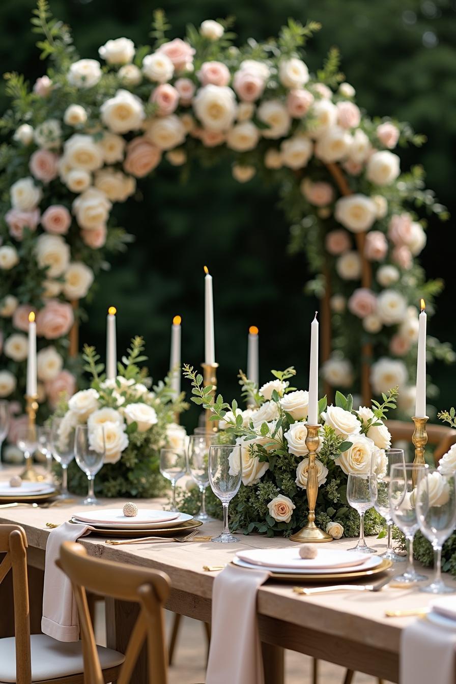 Wedding table adorned with roses and candles