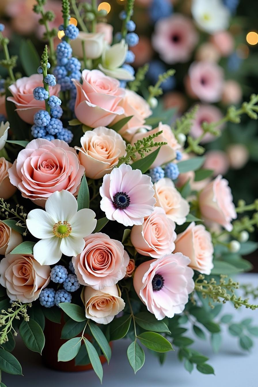 Delicate blooms with soft pastel hues in an elegant arrangement