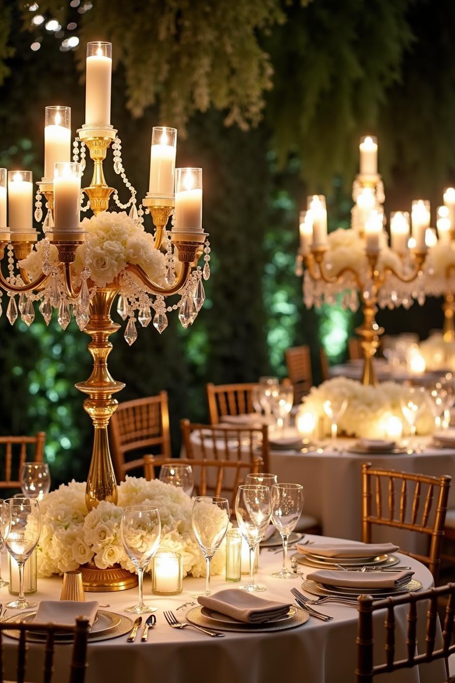 Candelabras with flowers on wedding tables