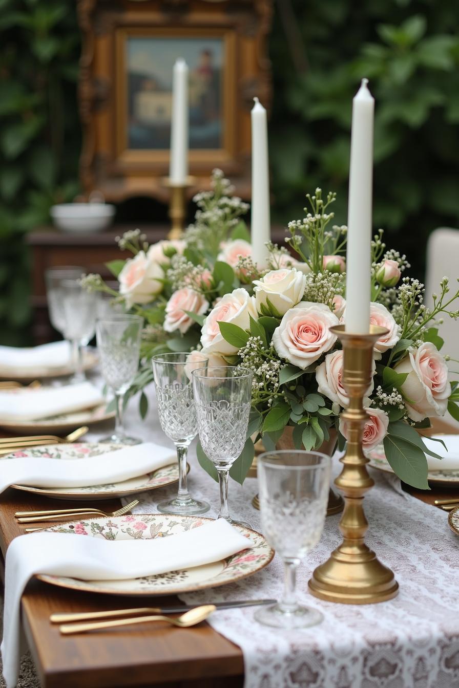 Elegant table with floral centerpiece and candlelit ambiance