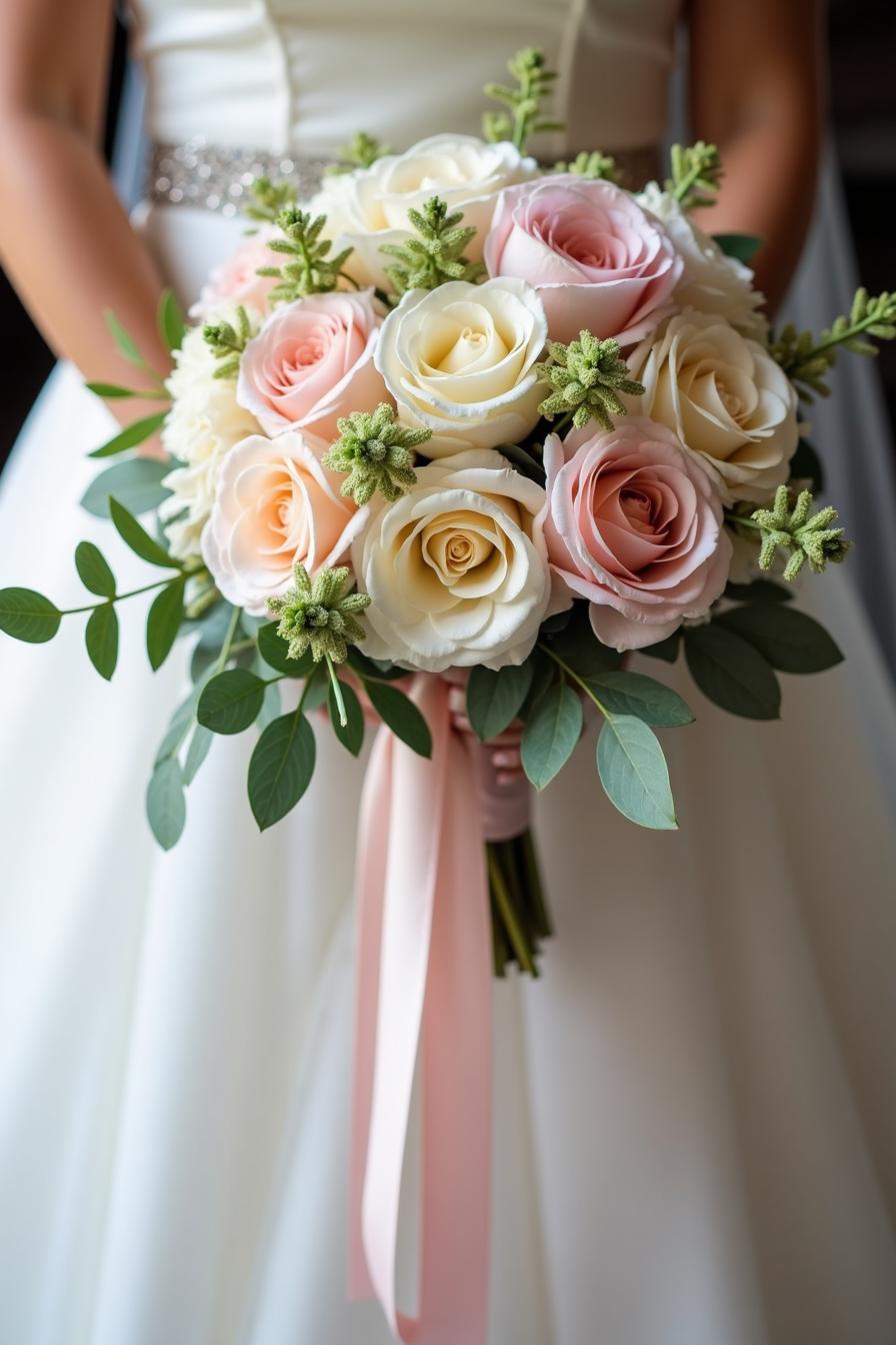 Bride Holding Elegant Rose Bouquet