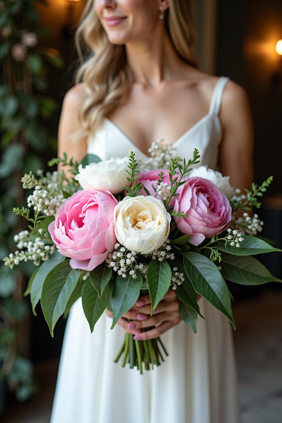 Bride Holding Elegant Peony Bouquet