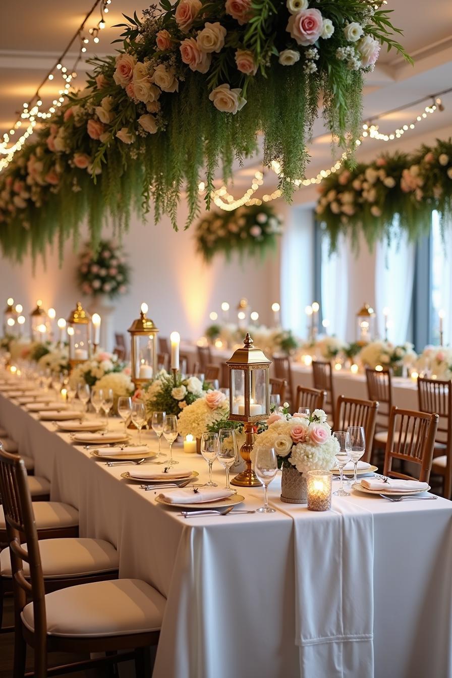 Elegant wedding table setup with floral and candle decor