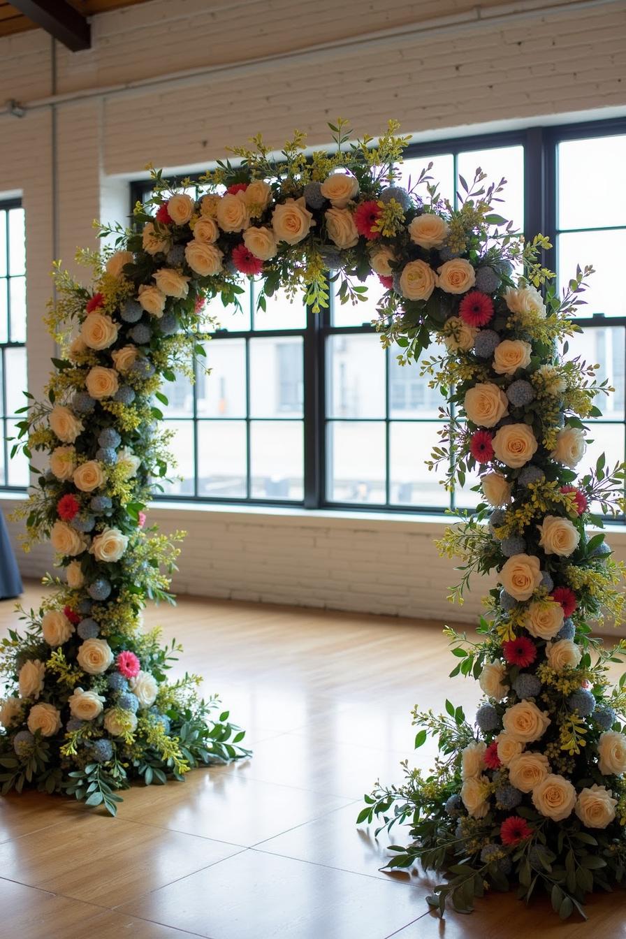 Elegant floral arch adorned with colorful blooms