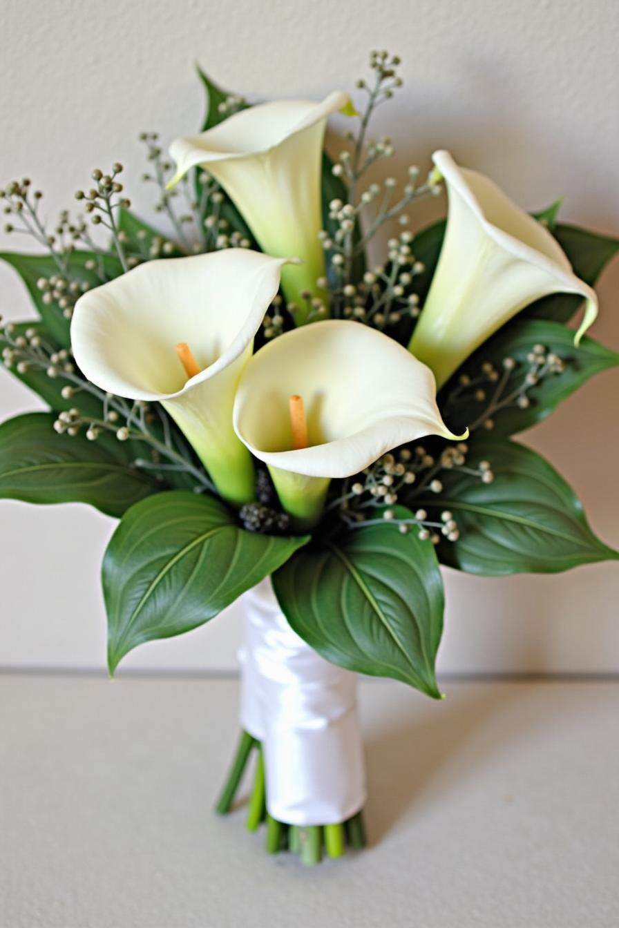 Elegant bouquet of white calla lilies