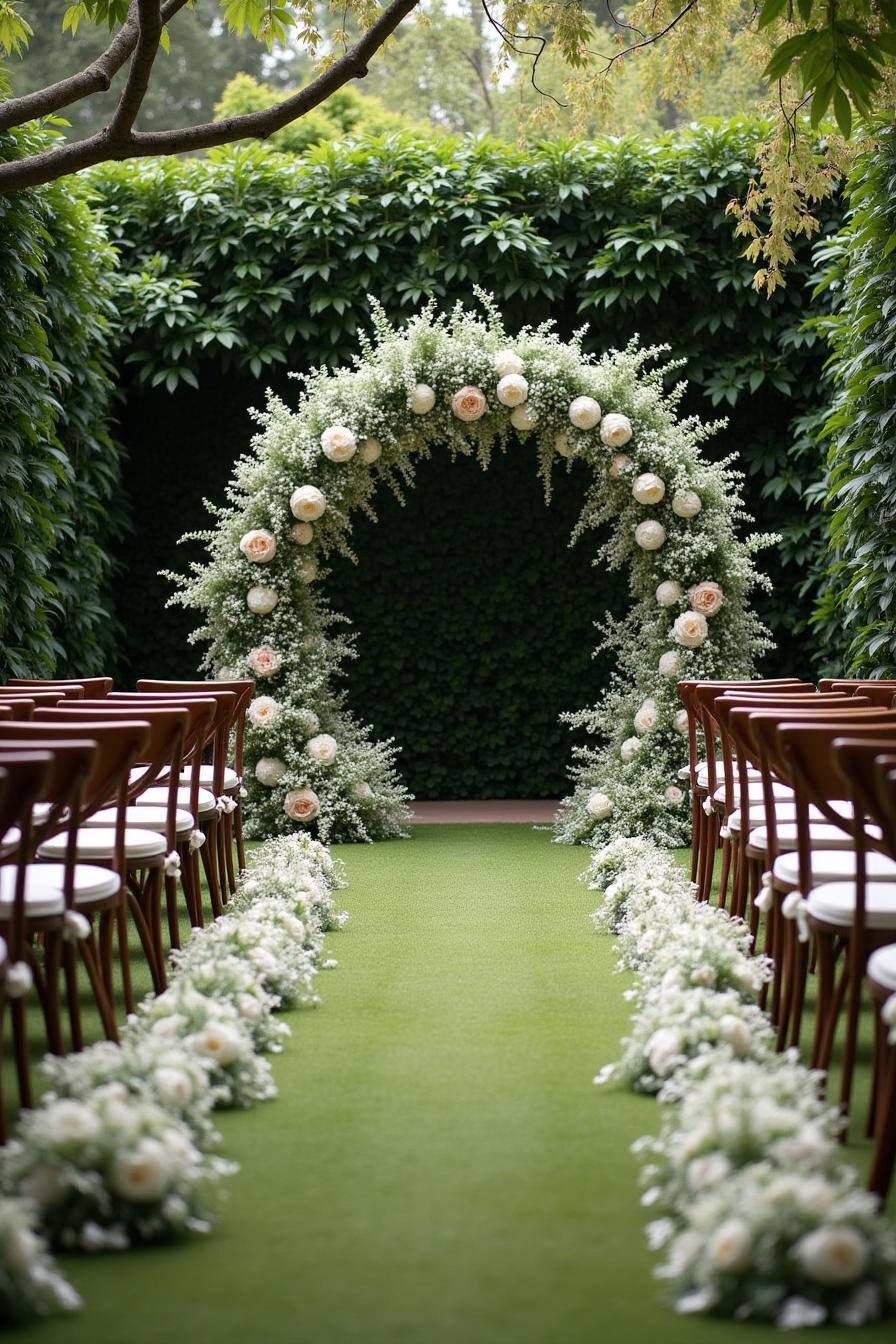 Floral archway with lush greenery