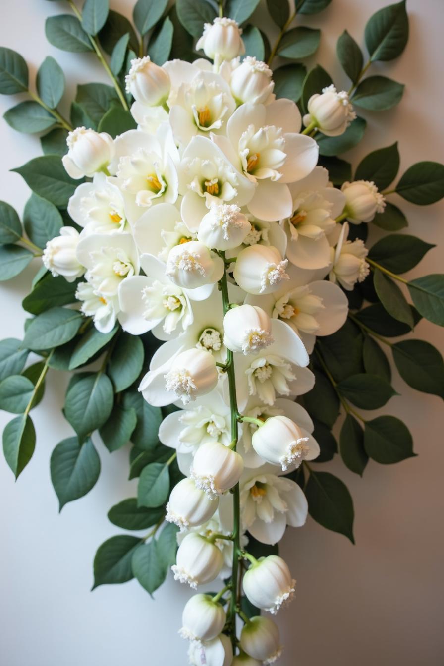 White flowers with green leaves