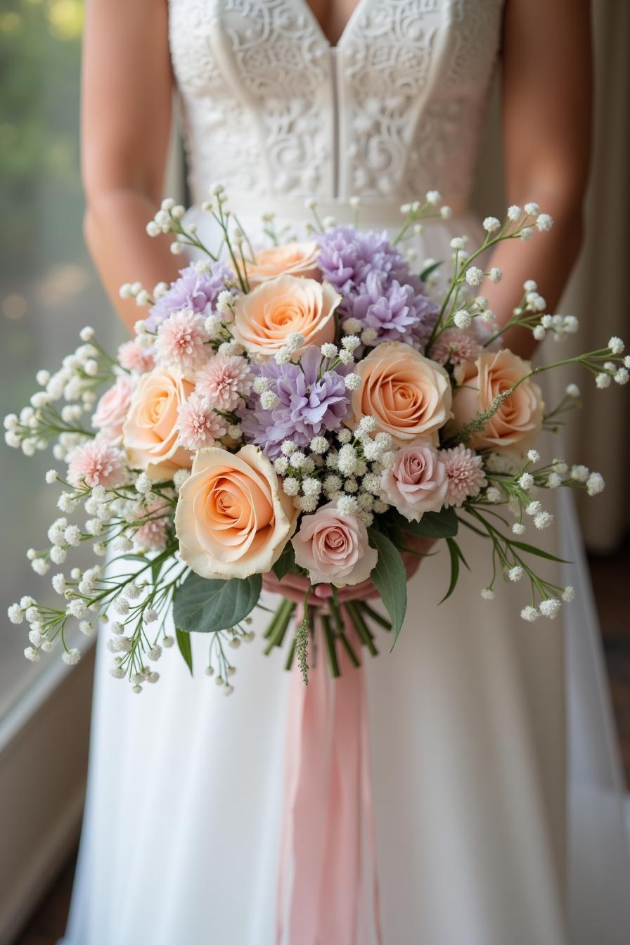 Bouquet of roses with soft, pastel hues