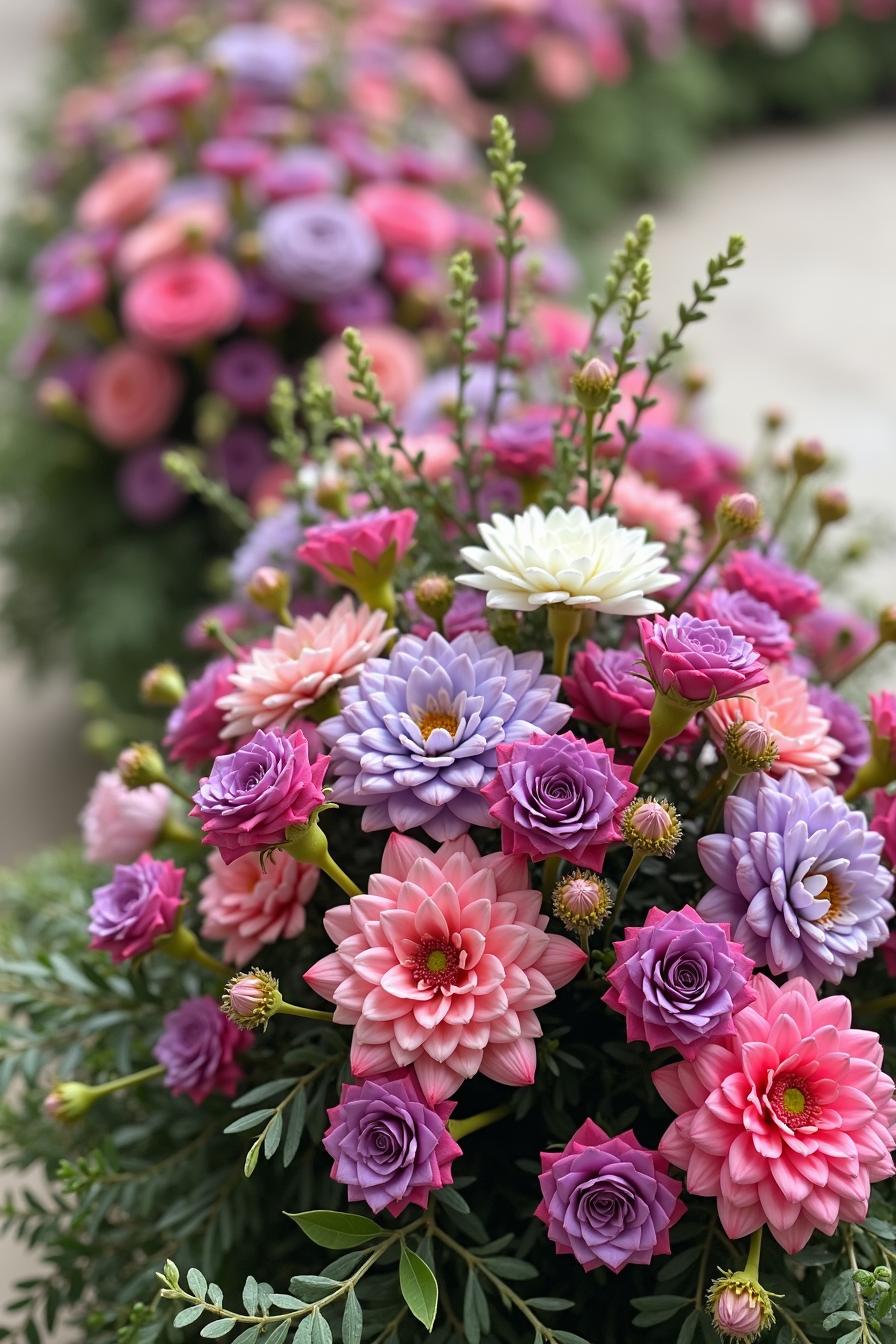 Vibrant pink and purple floral arrangement