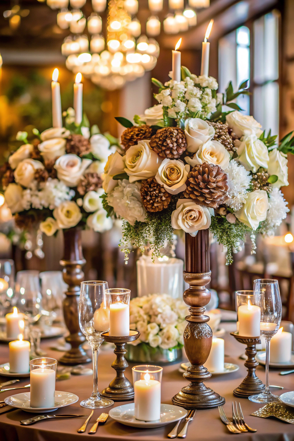 Luxurious centerpiece with roses and candles