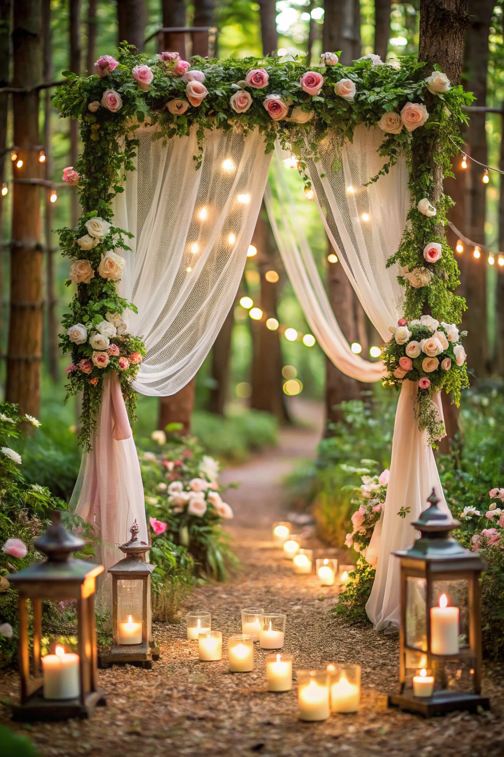 Fairy arch with flowers and candles