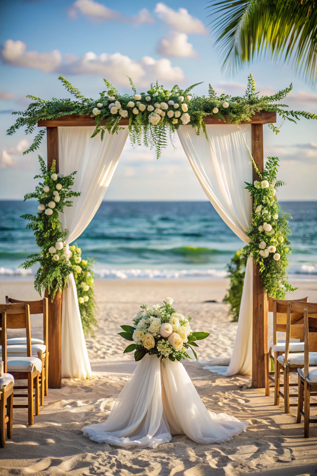 Elegant wedding altar on a sandy beach