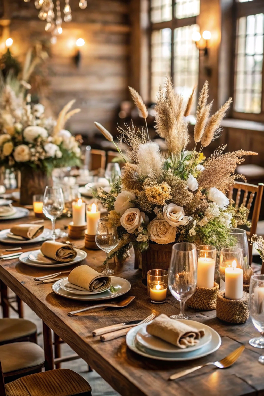 Table set with rustic tones and candles