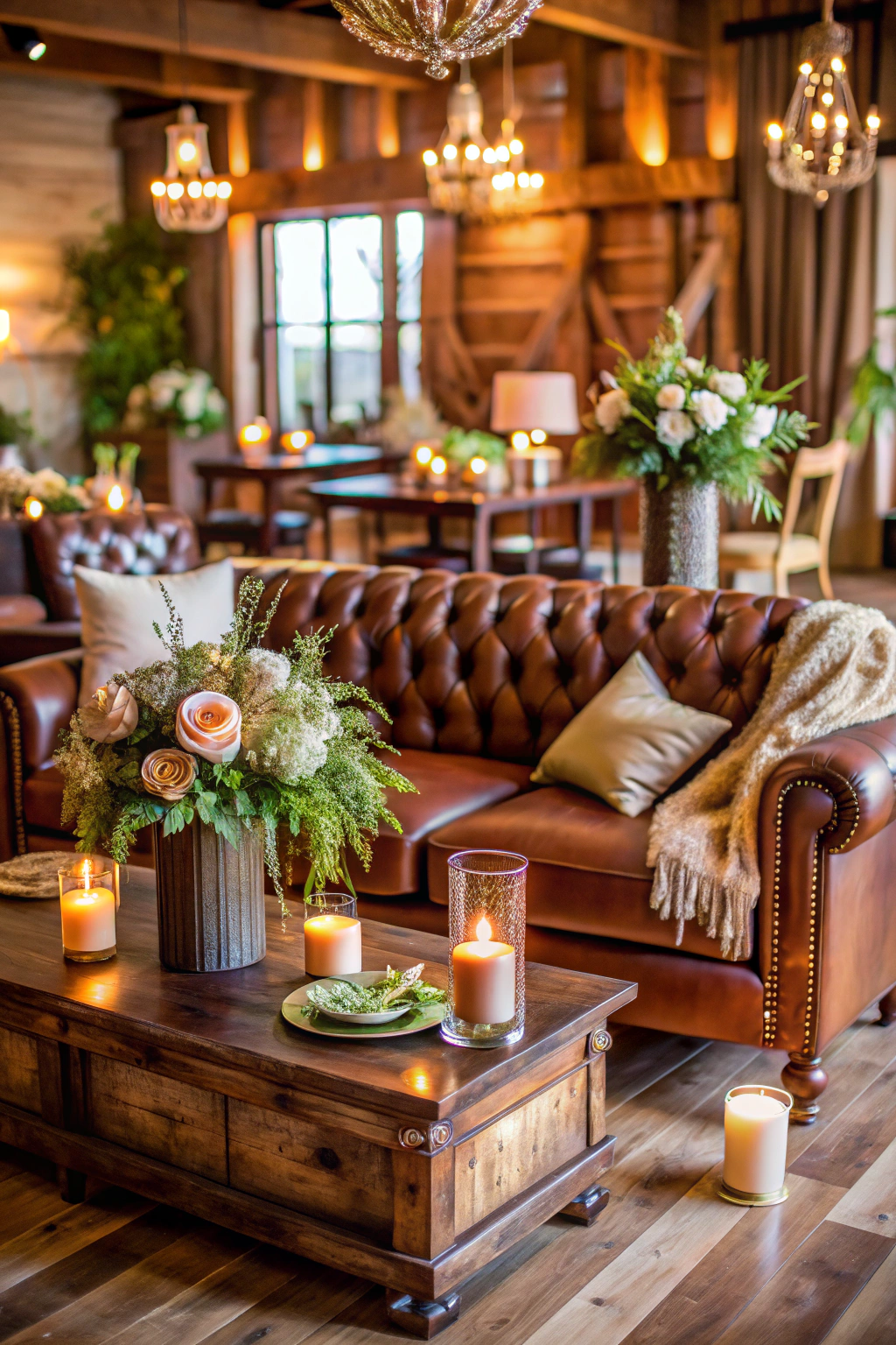 Warm tones and plush seating with floral accents